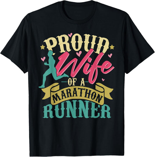 Proud Wife Of A Marathon Runner Retro Vintage Distressed T-Shirt - T-Shirt | Black