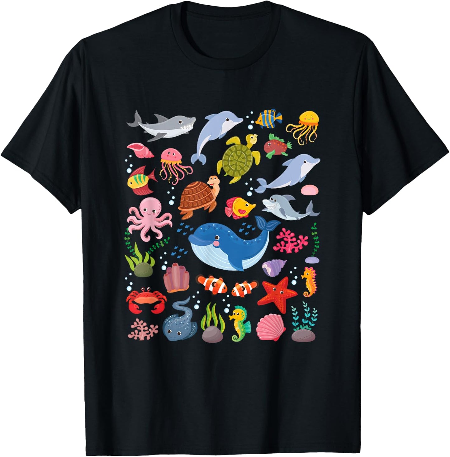 Cute Sea Animals Kids Children Ocean Creatures Clownfish T-Shirt - T-Shirt | Black