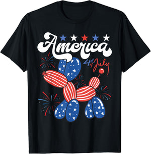Funny Balloon Dog Fourth of July Patriotic American USA Flag T-Shirt - T-Shirt | Black