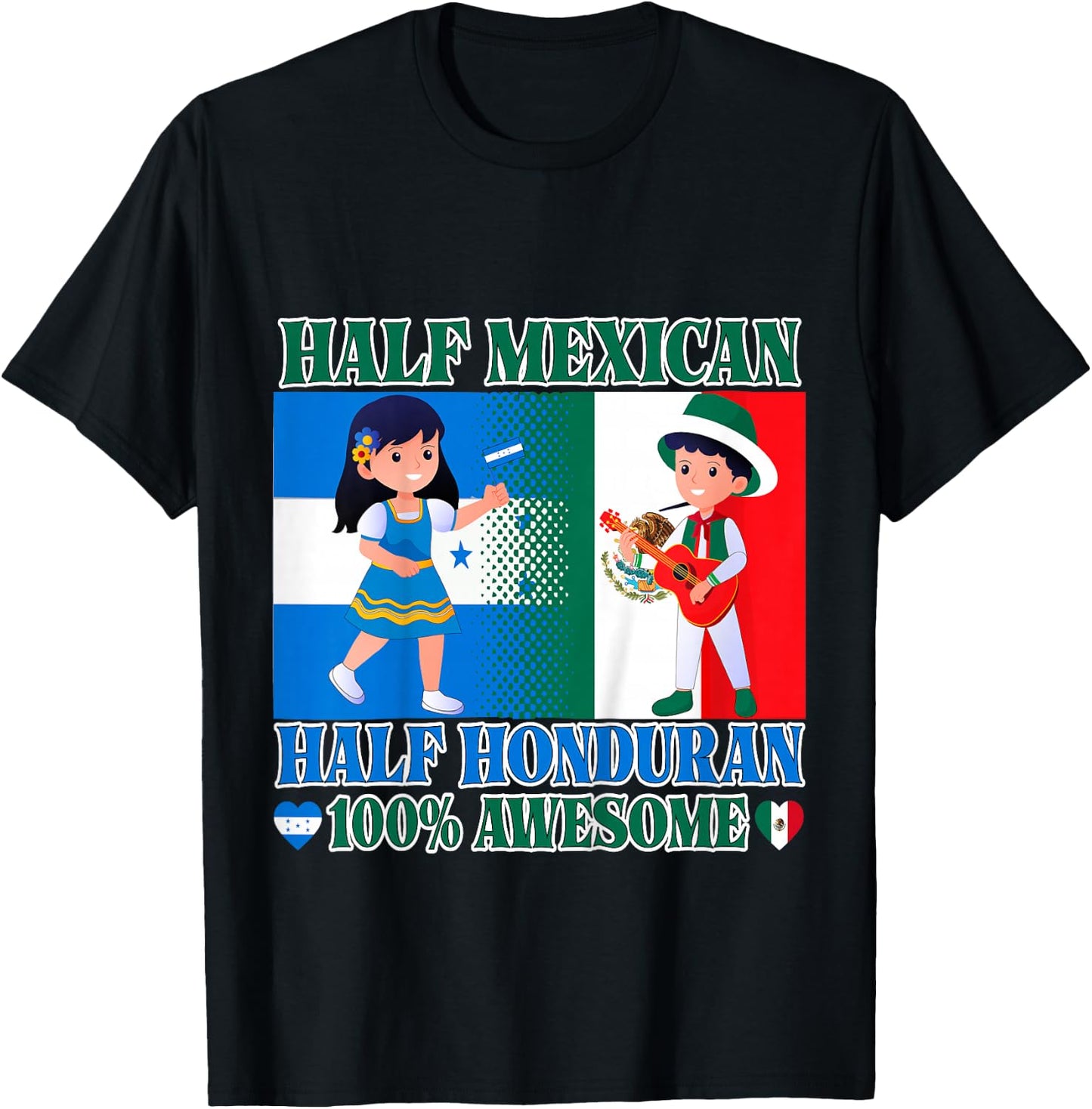 Kids Half Mexican Half Honduran Mexico Flag Root Toddler Girl Boy T-Shirt - T-Shirt | Black