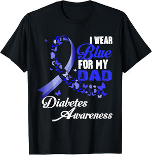 I Wear Blue For My Dad T1D Diabetes Awareness Blue Ribbon T-Shirt - T-Shirt | Black