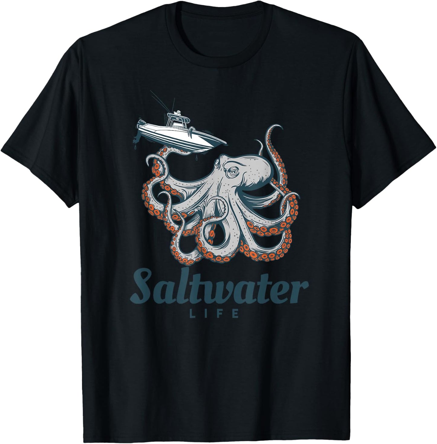 Saltwater Life Saltwater Octopus Holding a Boat T-Shirt - T-Shirt | Black