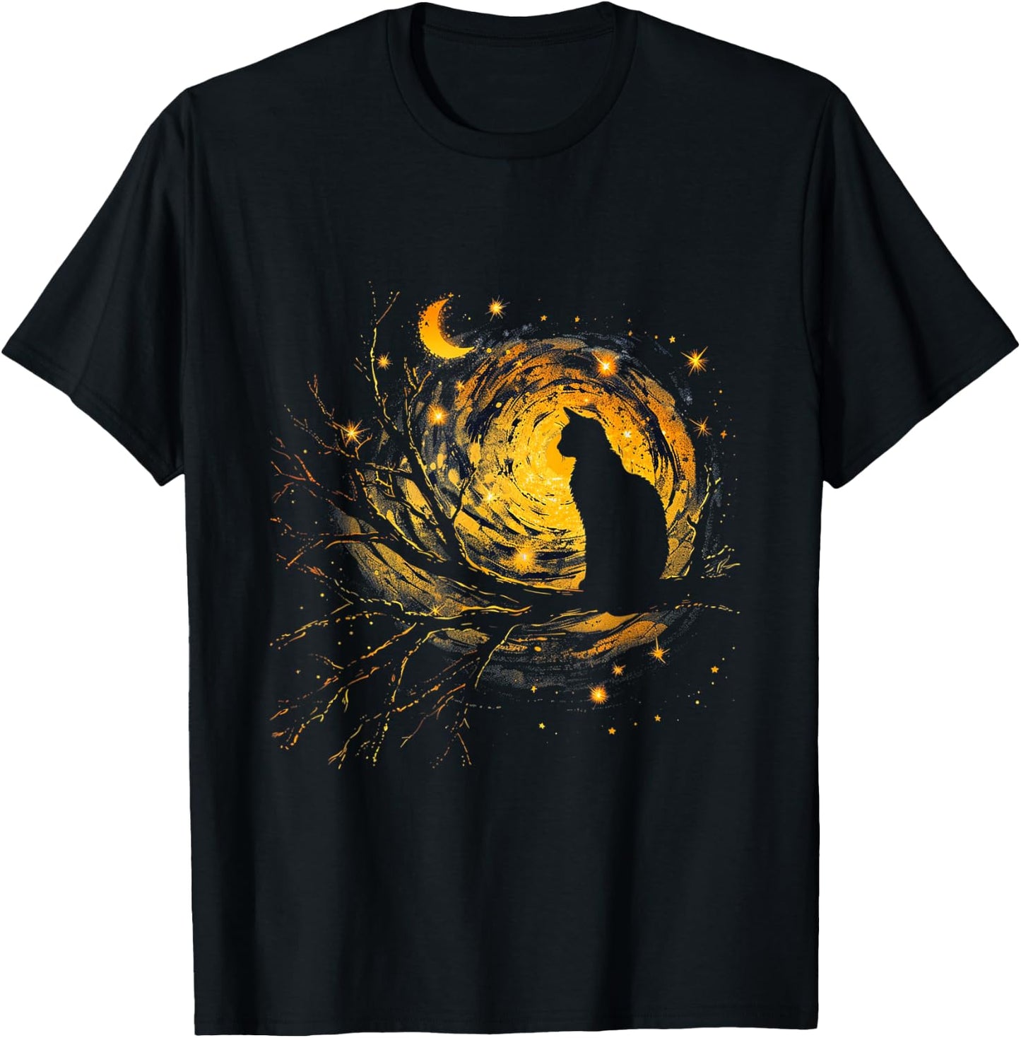 Cat Starry Night Van Gogh Cat for Cat Lover Cat Mom Cat Dad T-Shirt - T-Shirt | Black