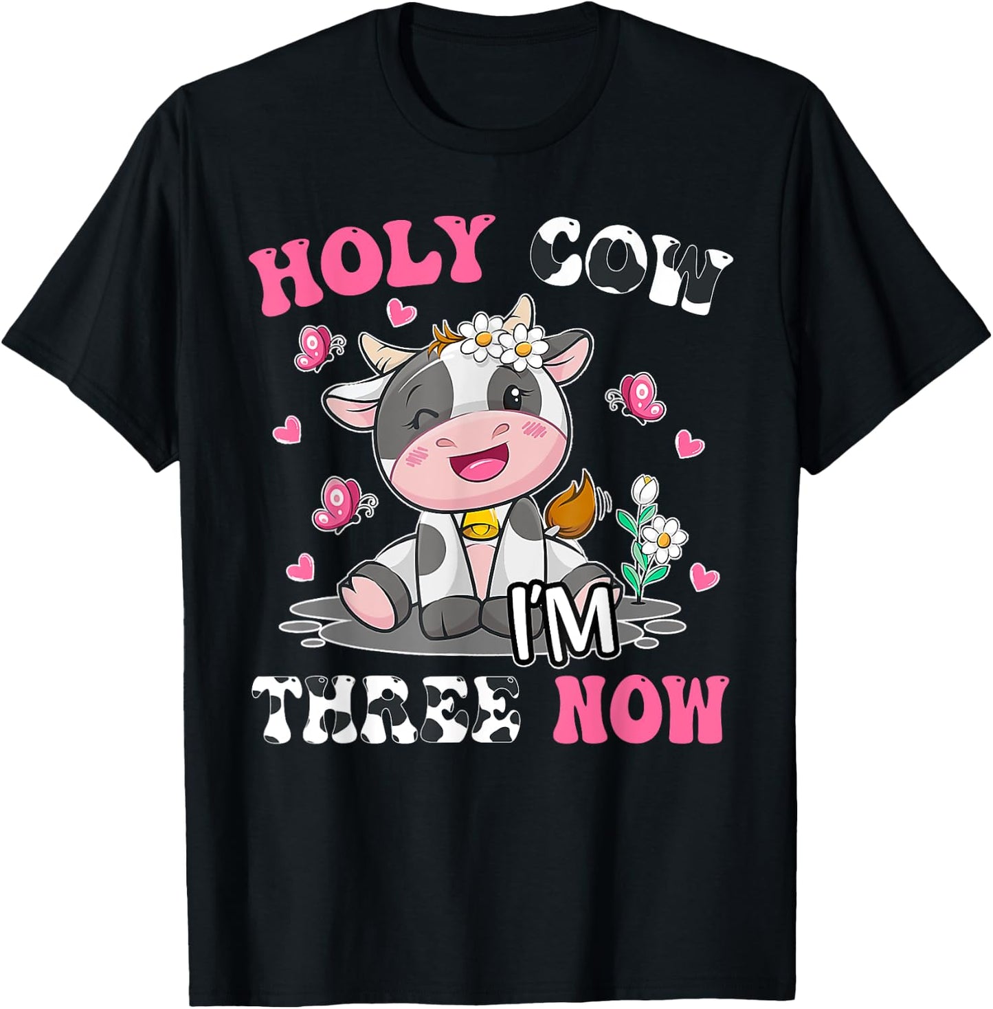 Kids Holy Cow I'm Three 3 Years Old 3rd Birthday Boy Girl T-Shirt - T-Shirt | Black