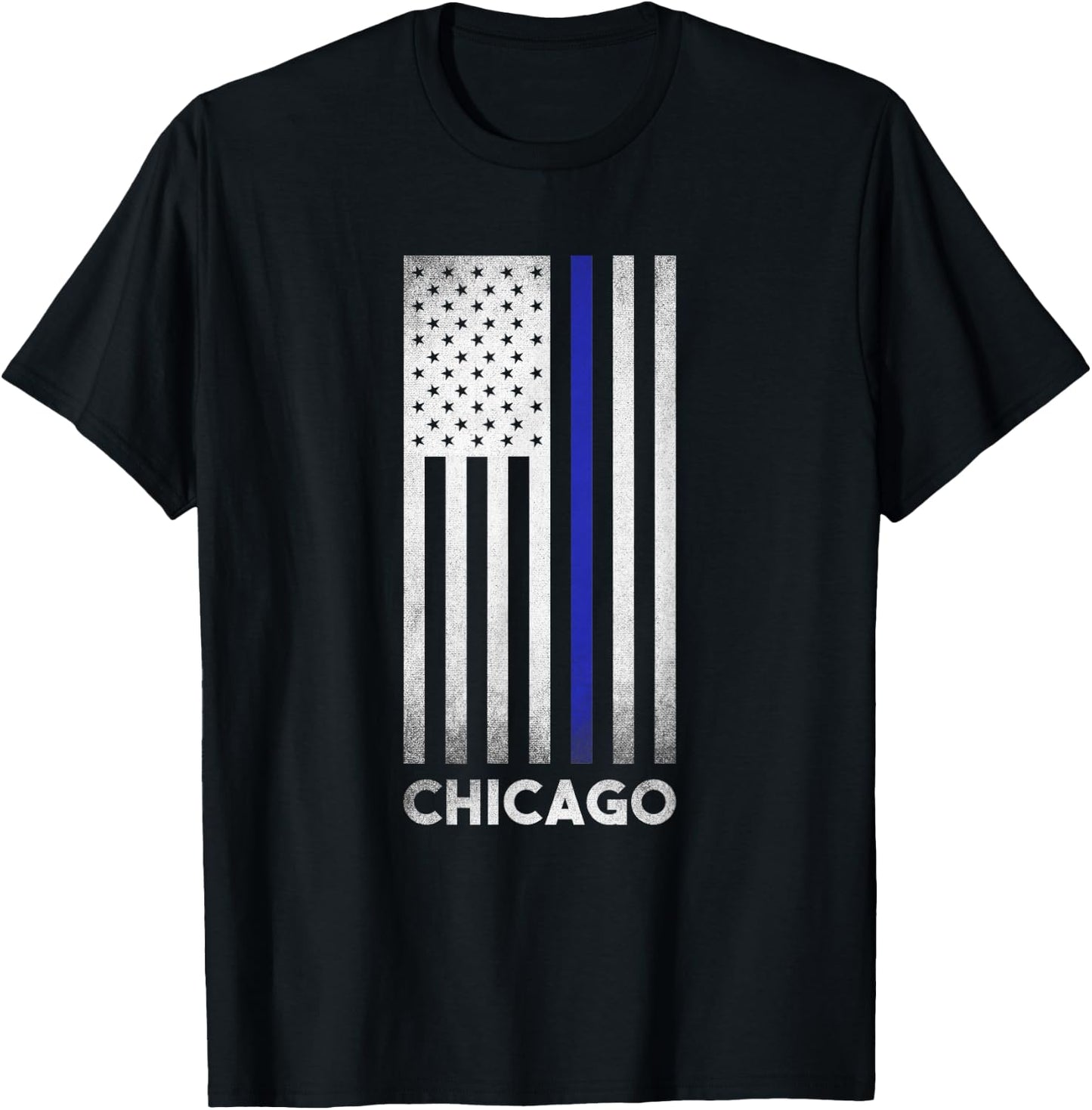Chicago Police Dept Thin Blue Line Flag CPD T-Shirt - T-Shirt | Black