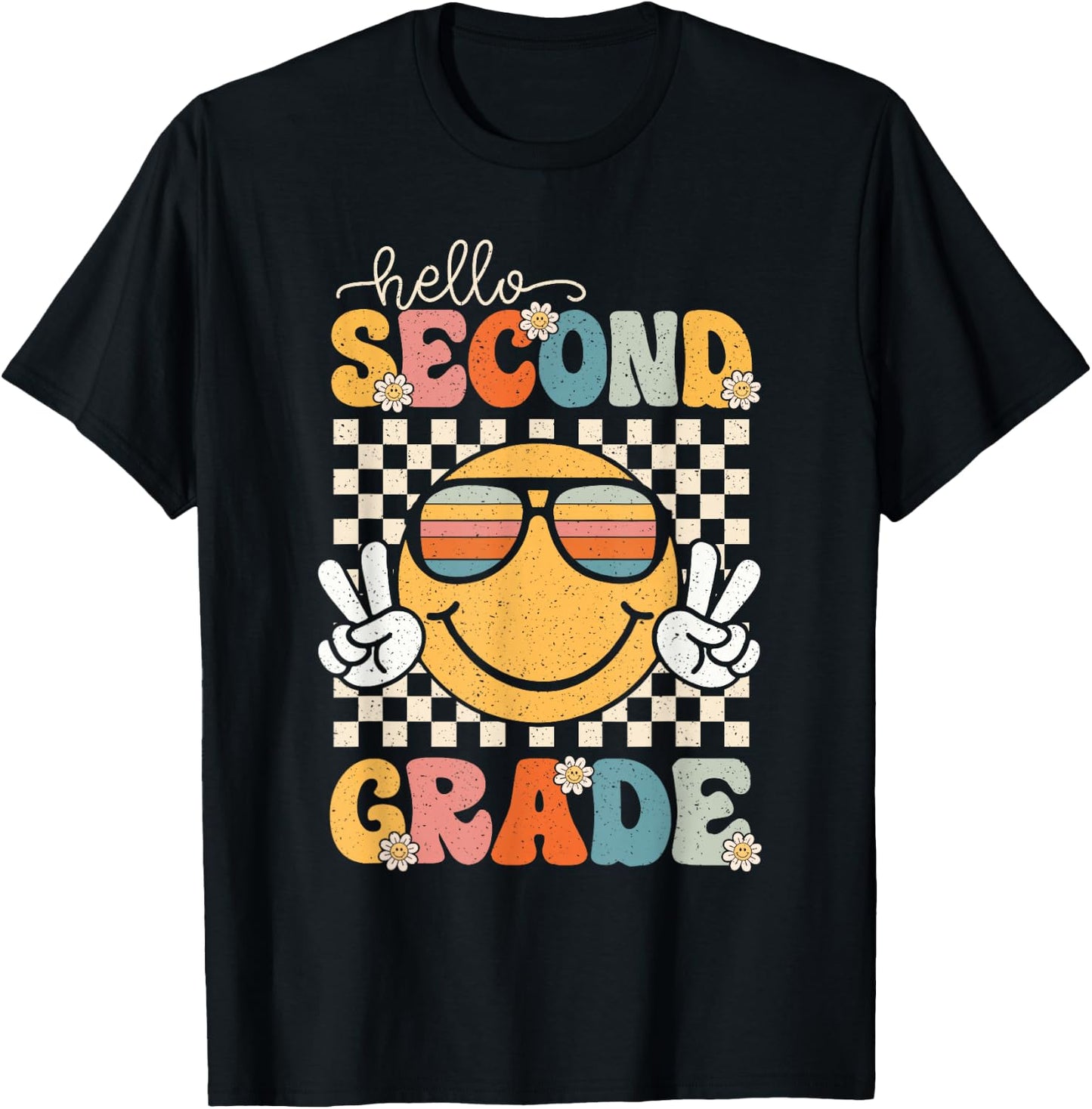 Hello Second Grade Retro 1st Day of School 2nd Grade Team T-Shirt - T-Shirt | Black