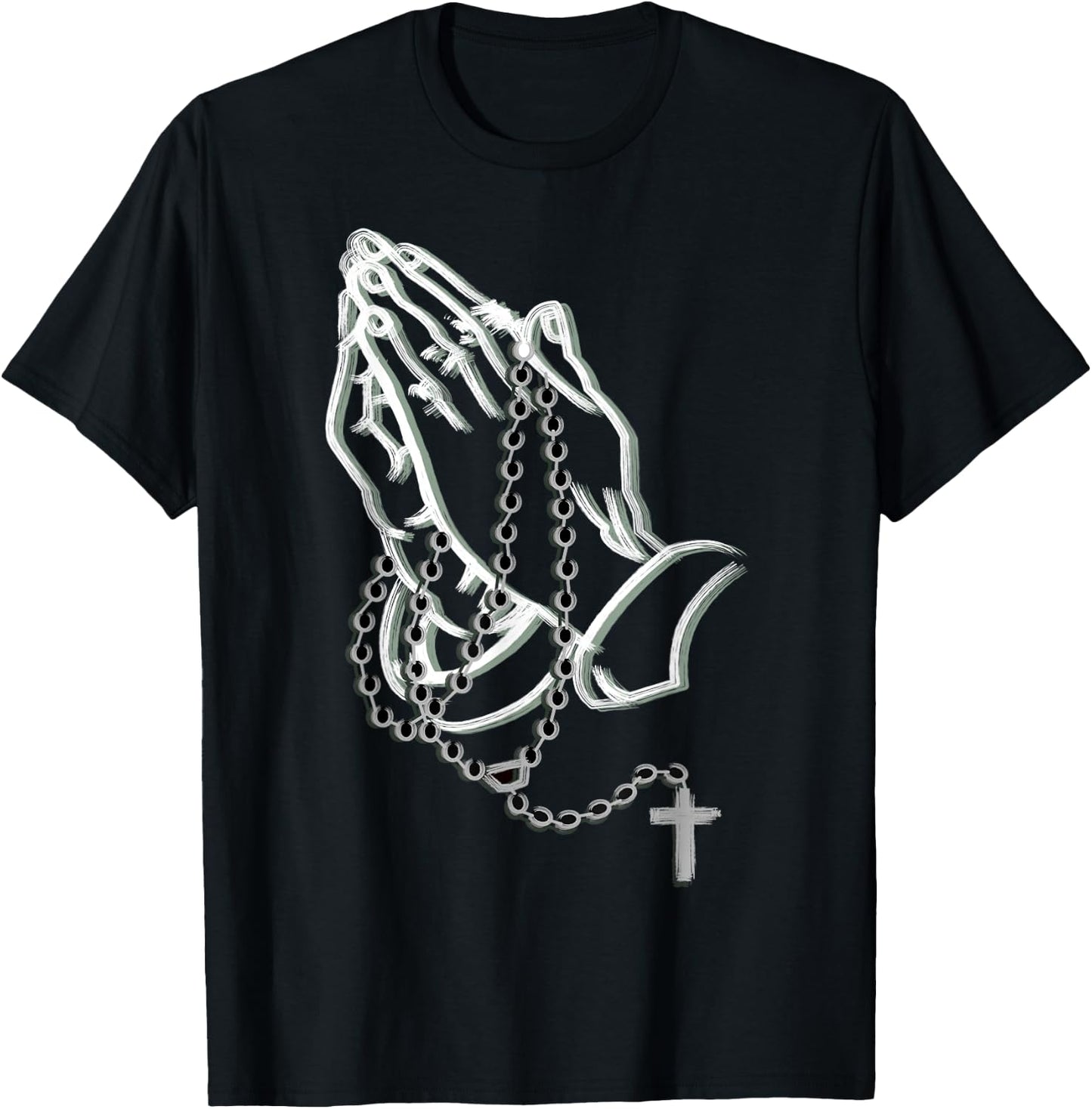 Praying hands with a rosary T-Shirt - T-Shirt | Black