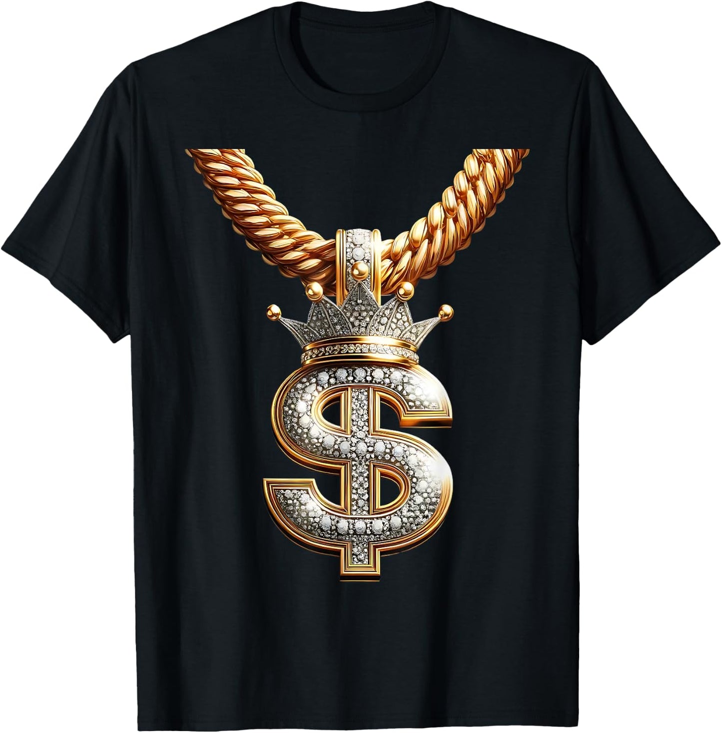Fancy Gold and Diamond Dollar-Sign Bling T-Shirt - T-Shirt | Black