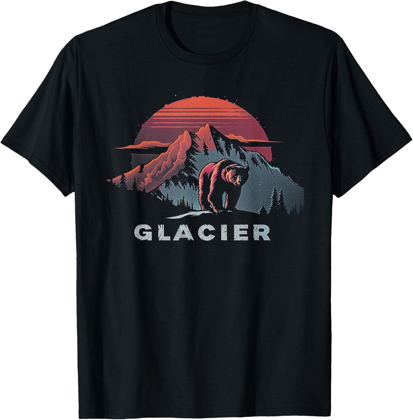Glacier - US National Park Vintage Men Women Kids Retro T-Shirt - T-Shirt | Black