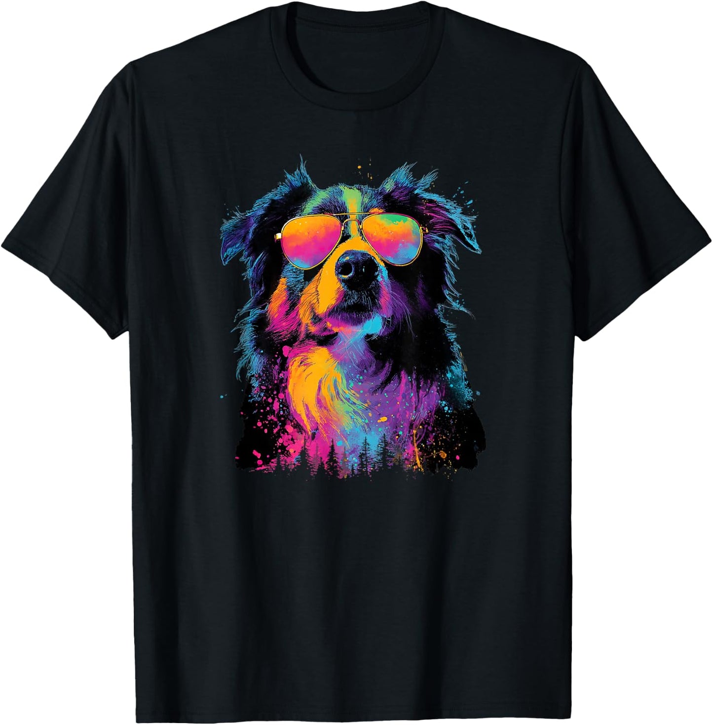 Colorful Australian Shepherd Dad Funny Dog Lover Fathers Day T-Shirt - T-Shirt | Black