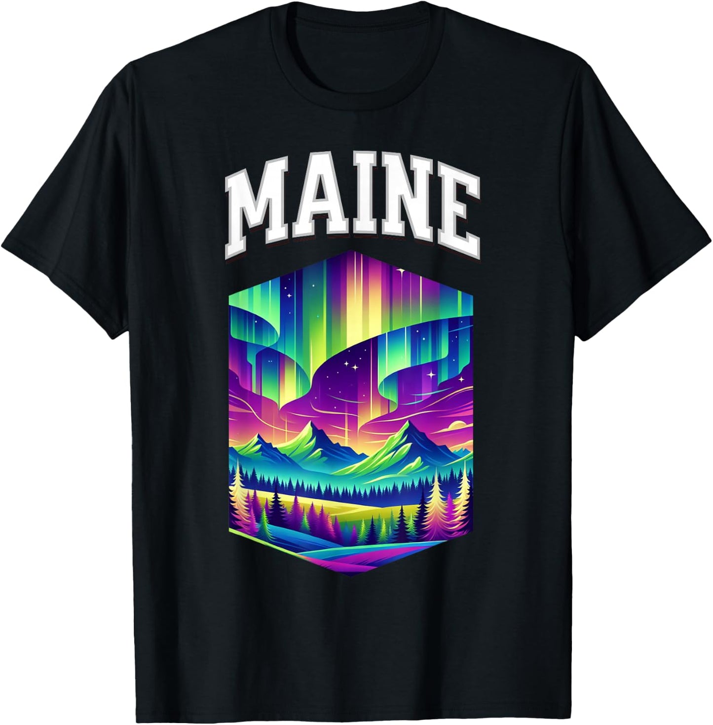 Maine Aurora Borealis Northern Lights Vacation Souvenir T-Shirt - T-Shirt | Black