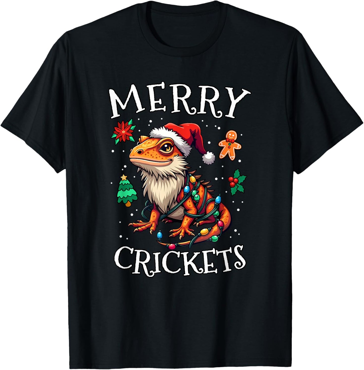 Bearded Dragon Christmas Lights Merry Crickets T-Shirt - T-Shirt | Black