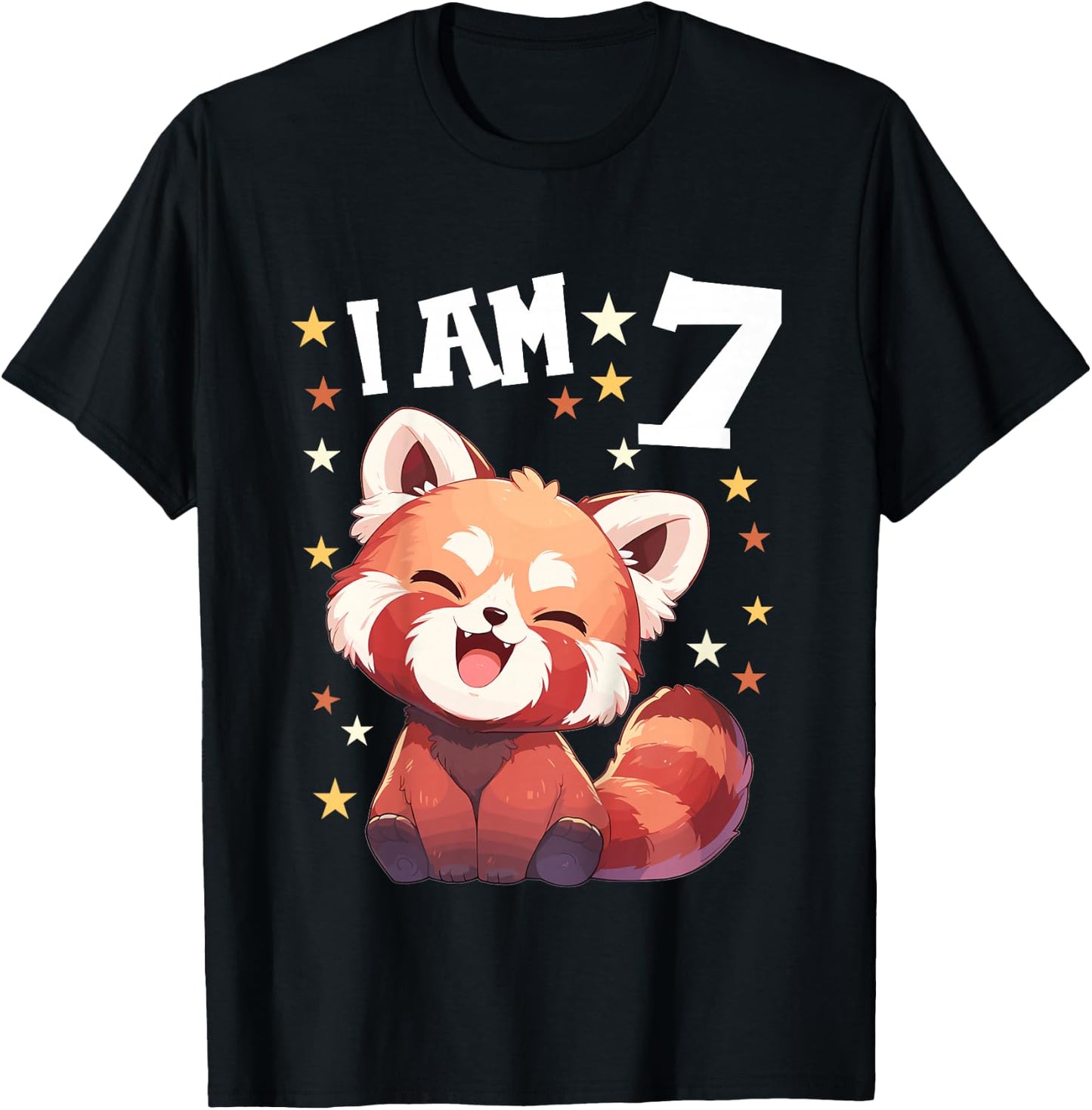 Kids 7 Years old 7 birthday Red Pandas Boy Girl Red Panda T-Shirt - T-Shirt | Black