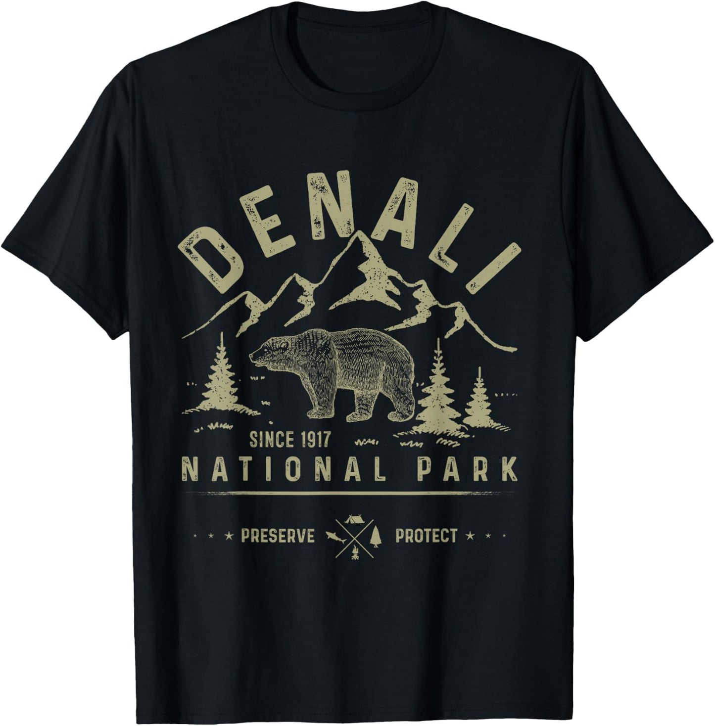 Denali National Park and Preserve Shirt Bear Apparel Denali T-Shirt - T-Shirt | Black