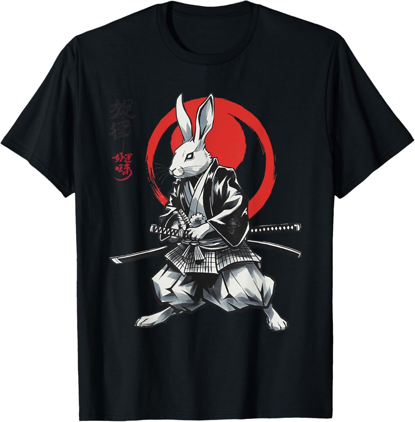 Samurai Ronin Rabbit Ukiyo Ink Warrior Japanese Rabbit Art T-Shirt - T-Shirt | Black