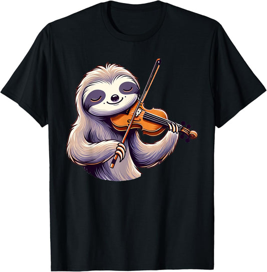 Cute Sloth Playing Violin Sloths Musician Music T-Shirt - T-Shirt | Black