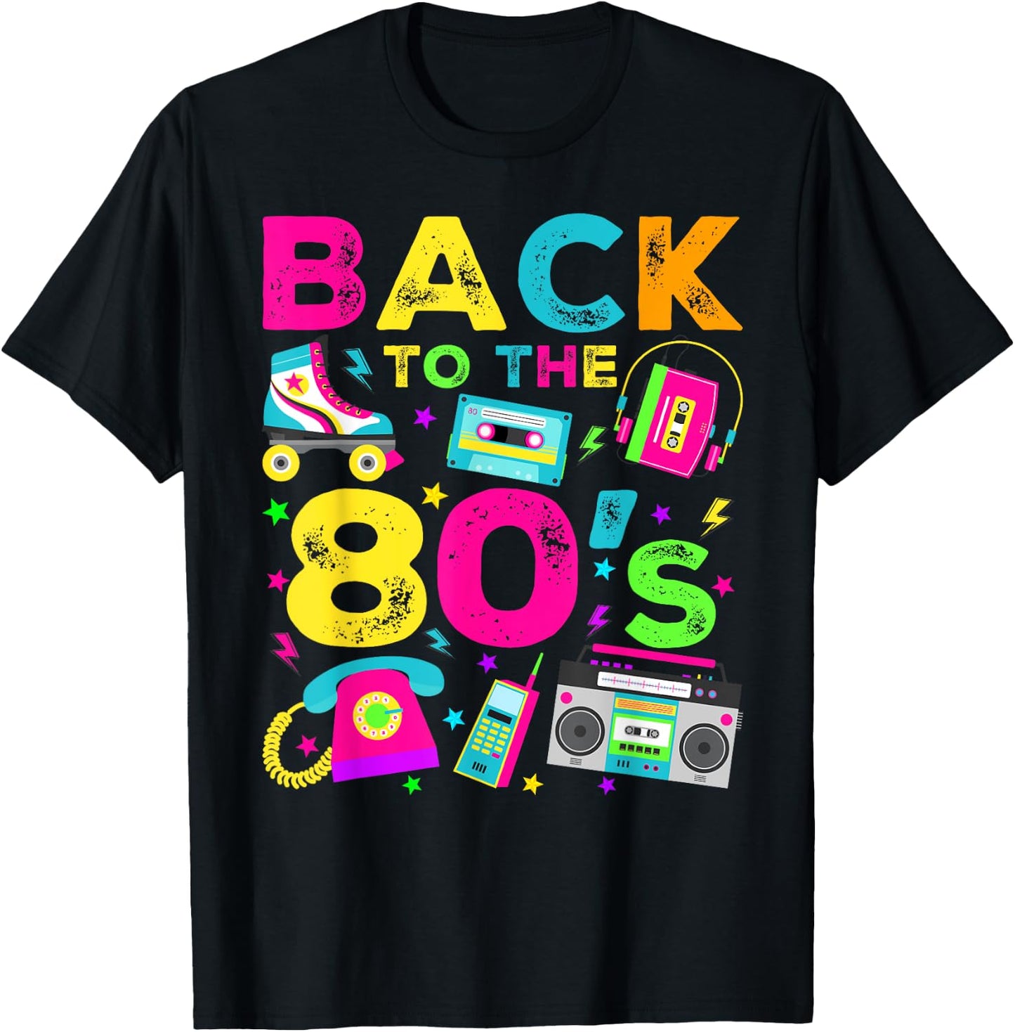Back To 80's 1980s Vintage Style Eighties Retro Party T-Shirt - T-Shirt | Black