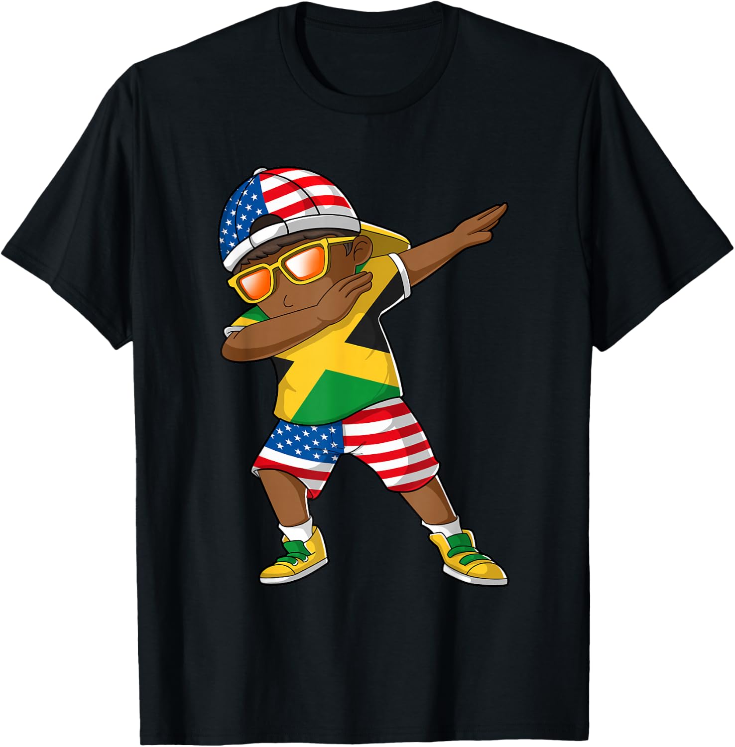 Half American Half Jamaican Boy Kid Jamaica Flag Patriotic Small T-Shirt - T-Shirt | Black
