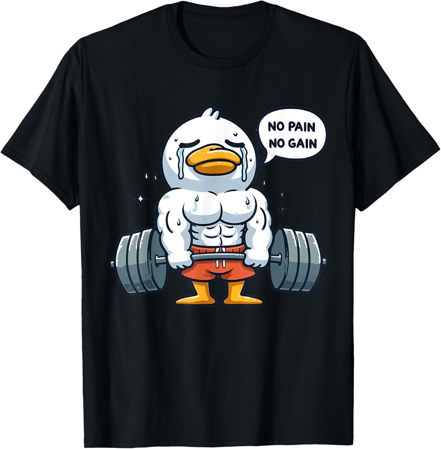 No Pain No Gain Funny Duck - Gym Workout & Fitness Training T-Shirt - T-Shirt | Black