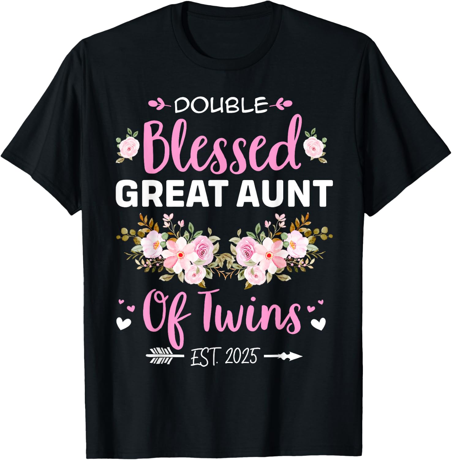 Double Blessed Great Aunt Of Twins Baby Reveal T-Shirt - T-Shirt | Black
