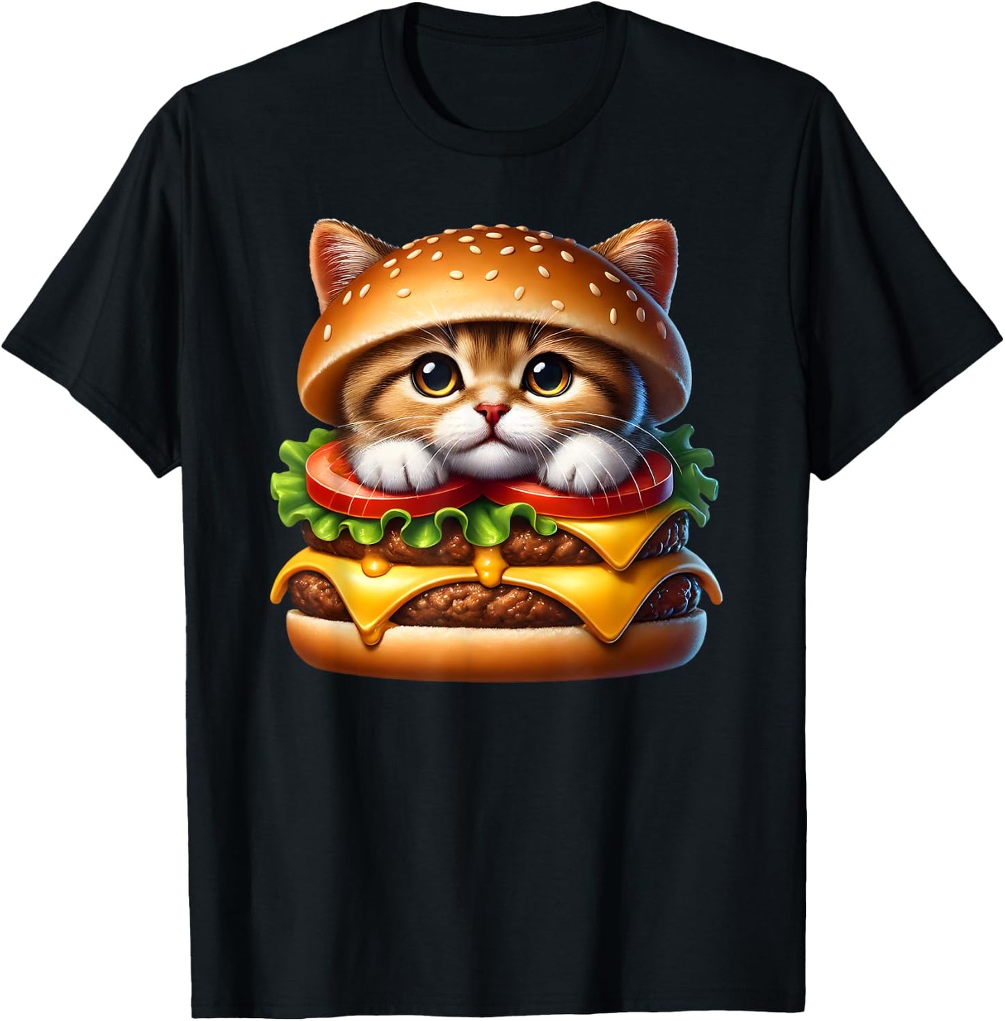 Funny Fast Food Cat Burger Lover Cute Cats Cheeseburger Men Women Kids T-Shirt - T-Shirt | Black