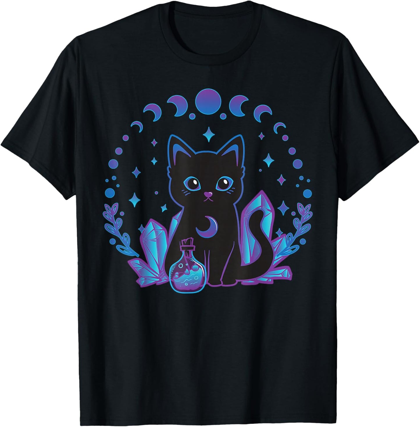 Black Witchy Cat Crystals Gothic Women Kawaii Pastel Goth T-Shirt - T-Shirt | Black
