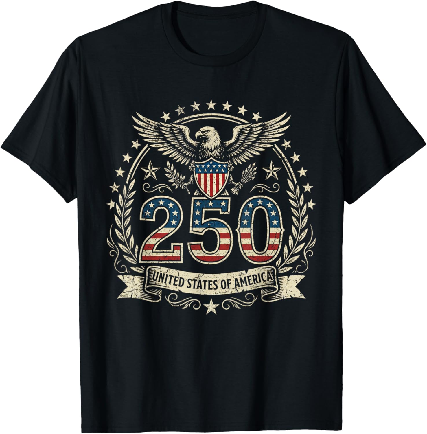 Patriotic 250 Years USA 250 Anniversary American 4th of July T-Shirt - T-Shirt | Black
