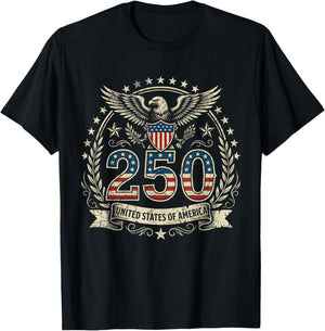 Patriotic 250 Years USA 250 Anniversary American 4th of July T-Shirt - T-Shirt | Black