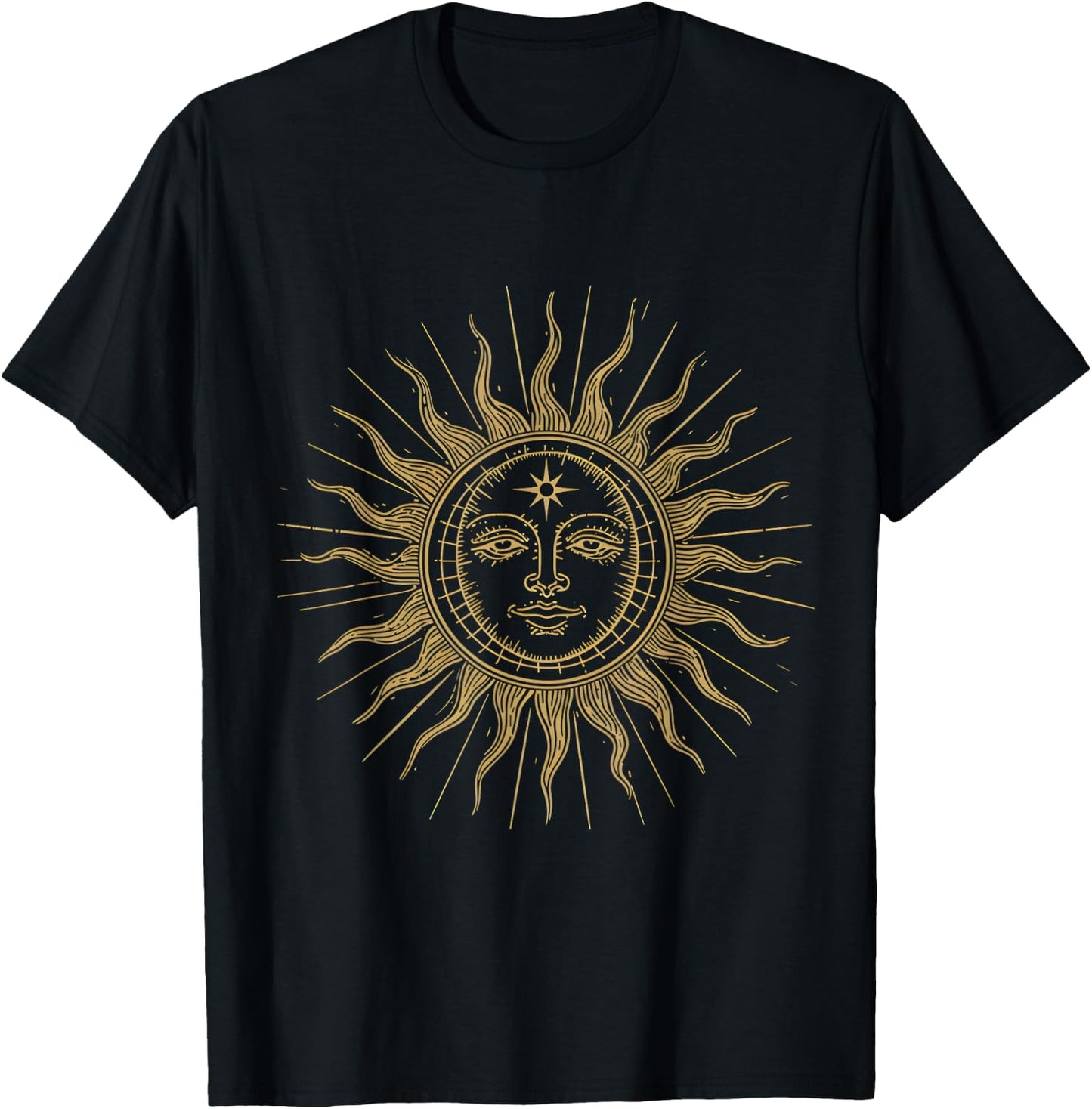 Golden Glow Vintage Sun Design T-Shirt - T-Shirt | Black
