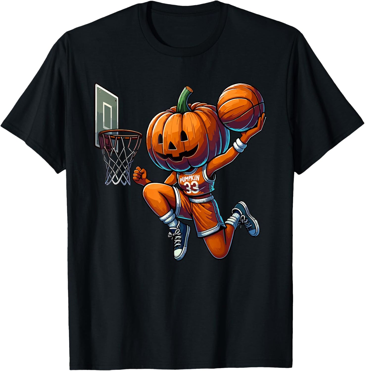 Pumpkin Playing Basketball Dunk Halloween Costume Sports T-Shirt - T-Shirt | Black