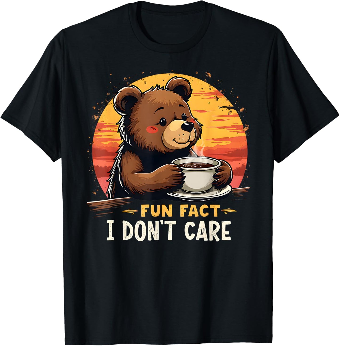Fun Fact I Don't Care Funny sarcastic bear drinking coffee T-Shirt - T-Shirt | Black