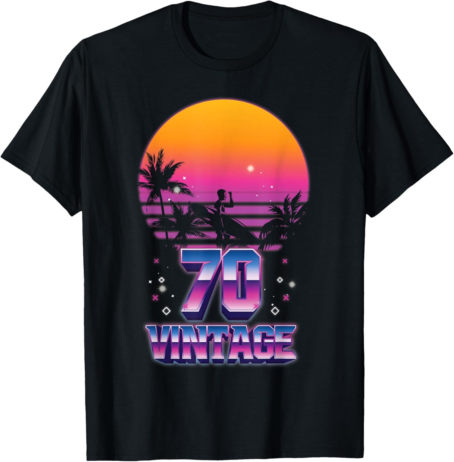 Surfing 1970 Pacific Ocean Sunset 70th Birthday 70 years old T-Shirt - T-Shirt | Black