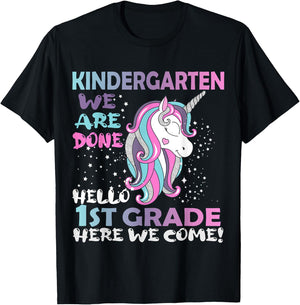 Goodbye Kindergarten Hello 1st grade Unicorn Girls 2023 Grad T-Shirt - T-Shirt | Black