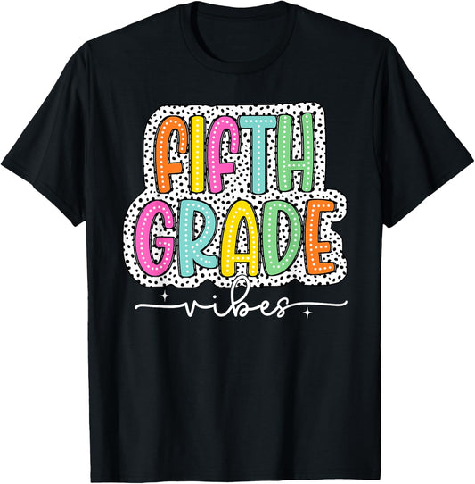 5th Fifth Grade Vibes Back to School Dalmatian Dots T-Shirt - T-Shirt | Black