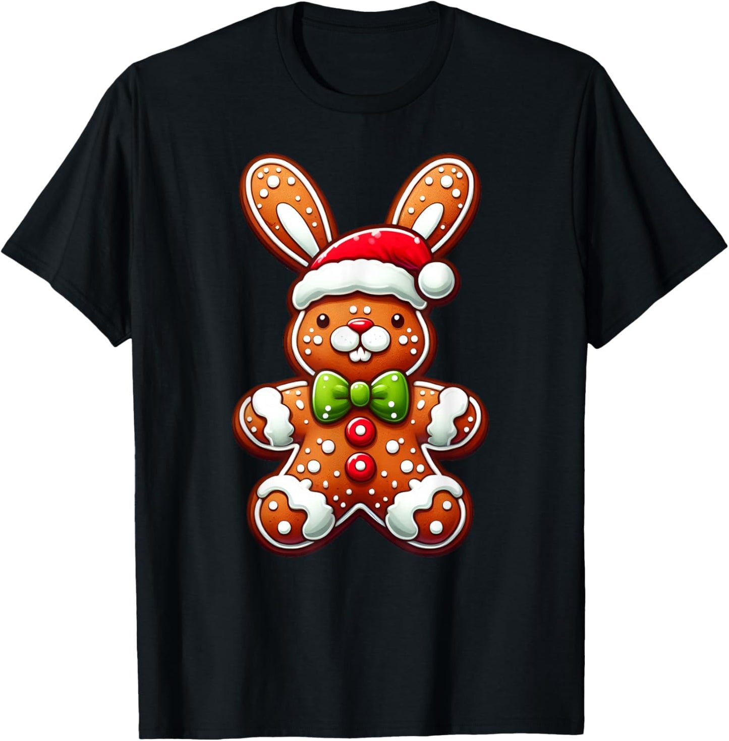Funny Gingerbread Man Rabbit Christmas Kids T-Shirt - T-Shirt | Black