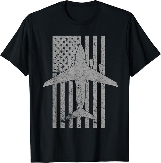 C-17 Globemaster Military Transport Airplane Flag T-Shirt - T-Shirt | Black