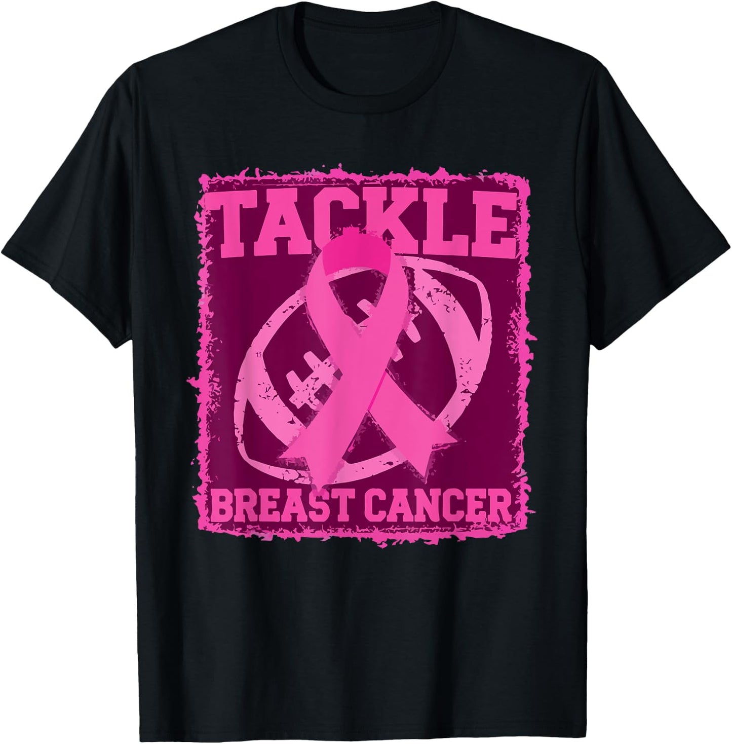 Tackle Breast Cancer Pink Ribbon American Fantasy Football T-Shirt - T-Shirt | Black