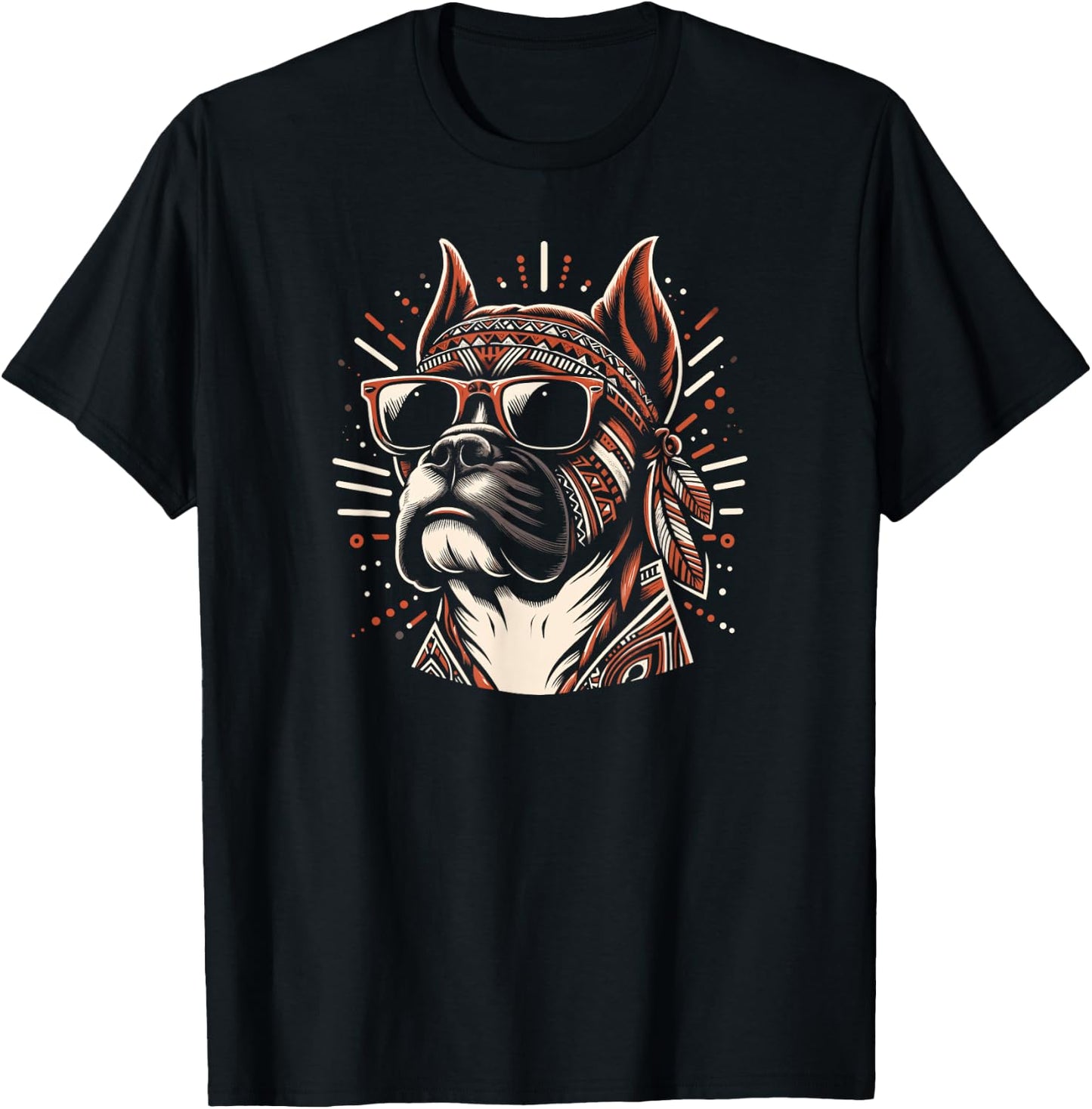 Cool Boxer Dog In Tribal Art Style Dog Mom Dad Men Women Kids T-Shirt - T-Shirt | Black