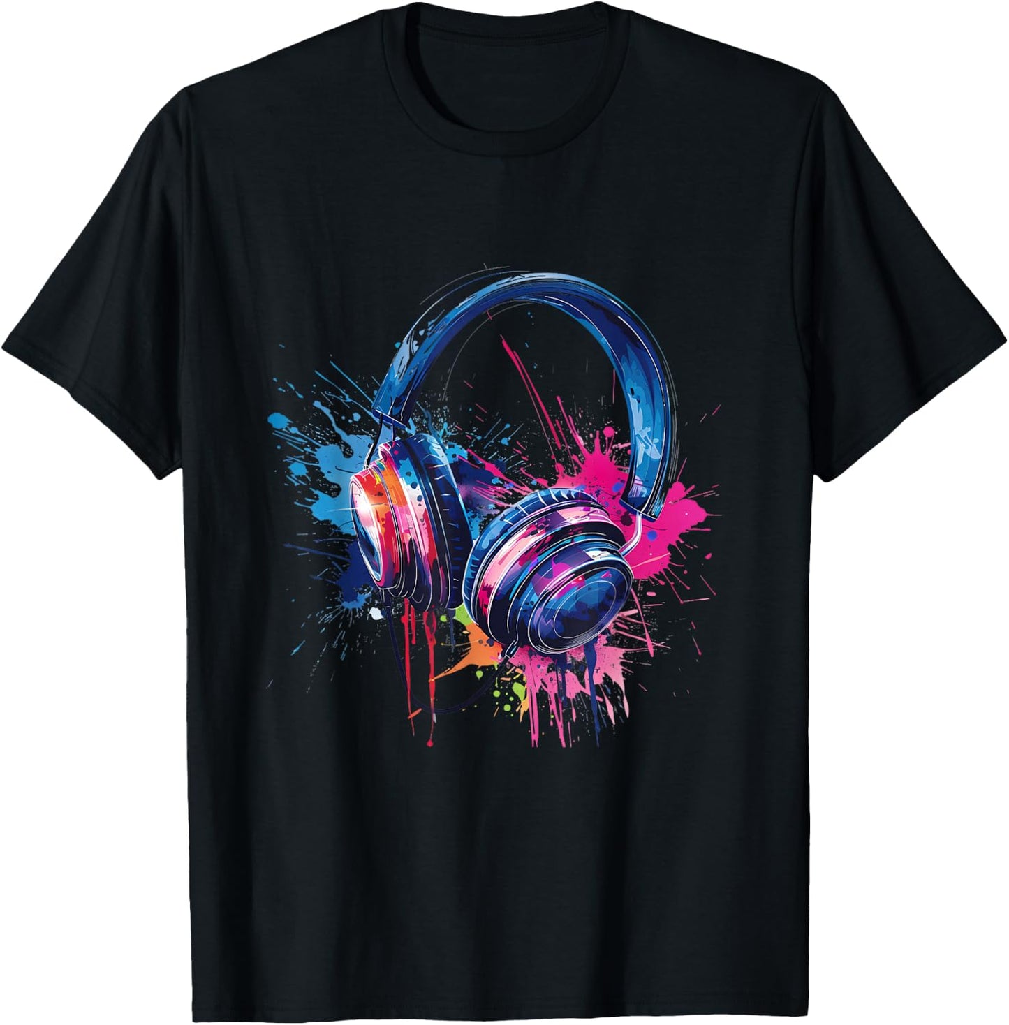 Headphones Music DJ EDM Music Headphones Music Lover Splash T-Shirt - T-Shirt | Black