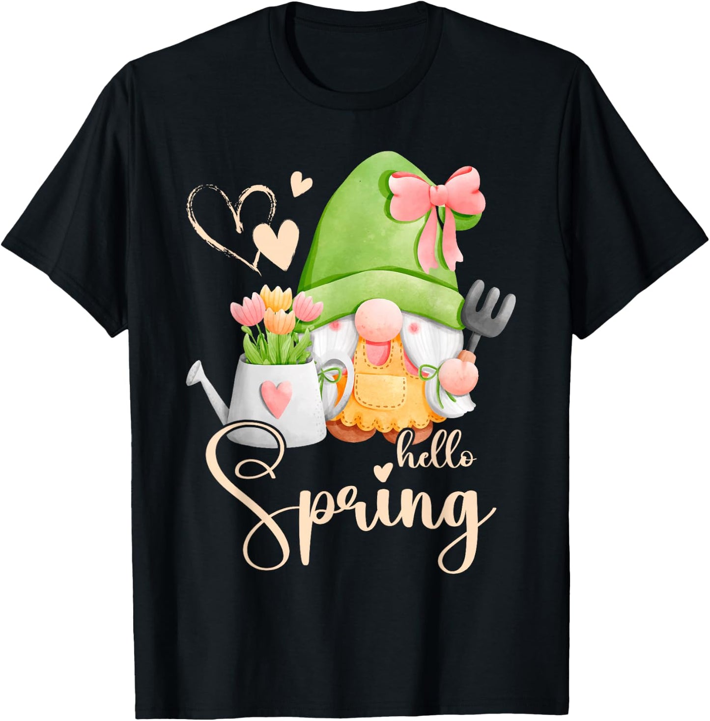 Spring Gnome with Flowers, Flower Care, Florist T-Shirt - T-Shirt | Black
