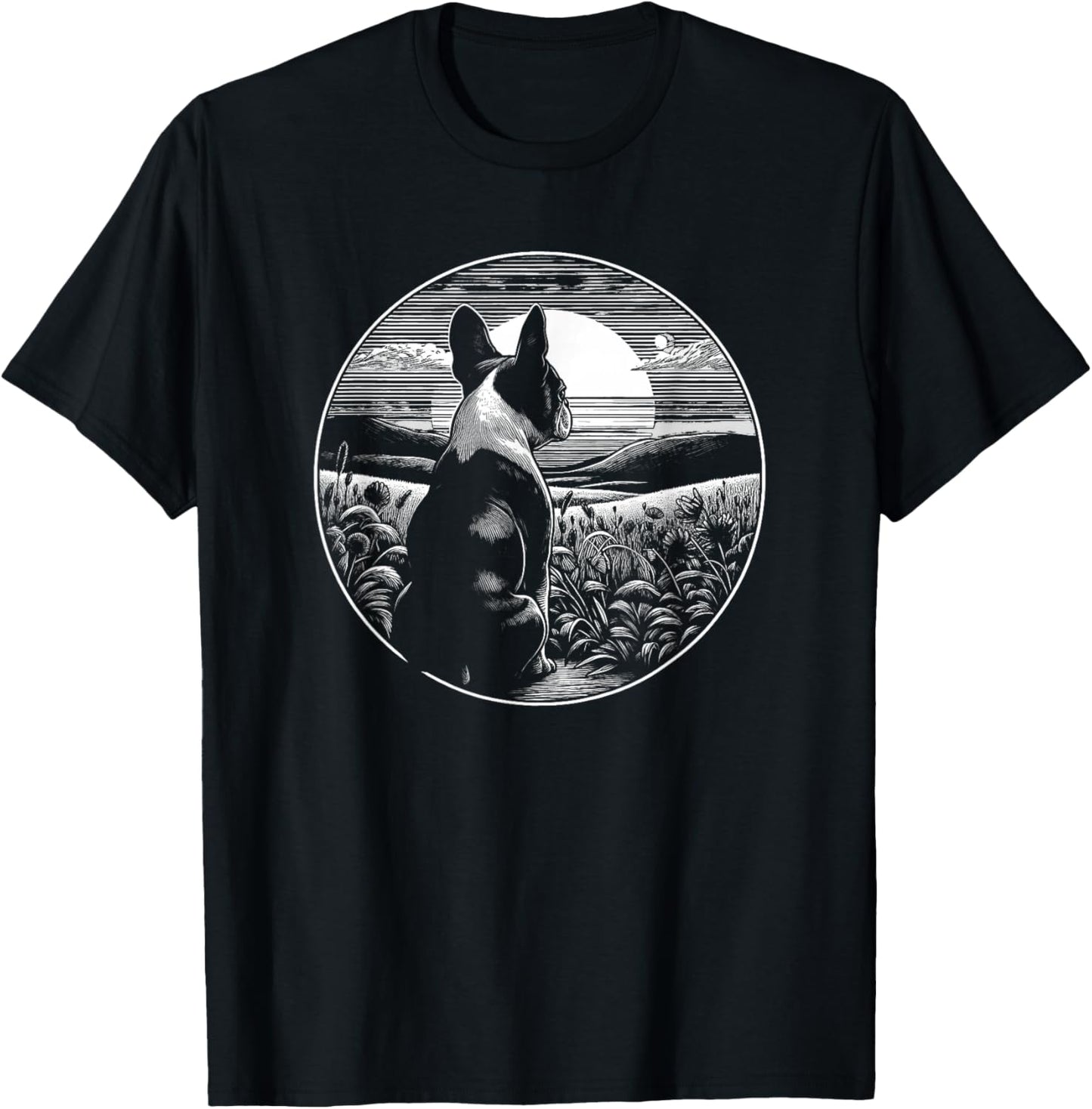 Boston Terrier Dog Nature Scene Graphic Art Design T-Shirt - T-Shirt | Black