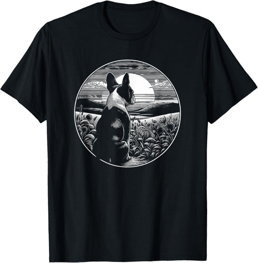 Boston Terrier Dog Nature Scene Graphic Art Design T-Shirt - T-Shirt | Black