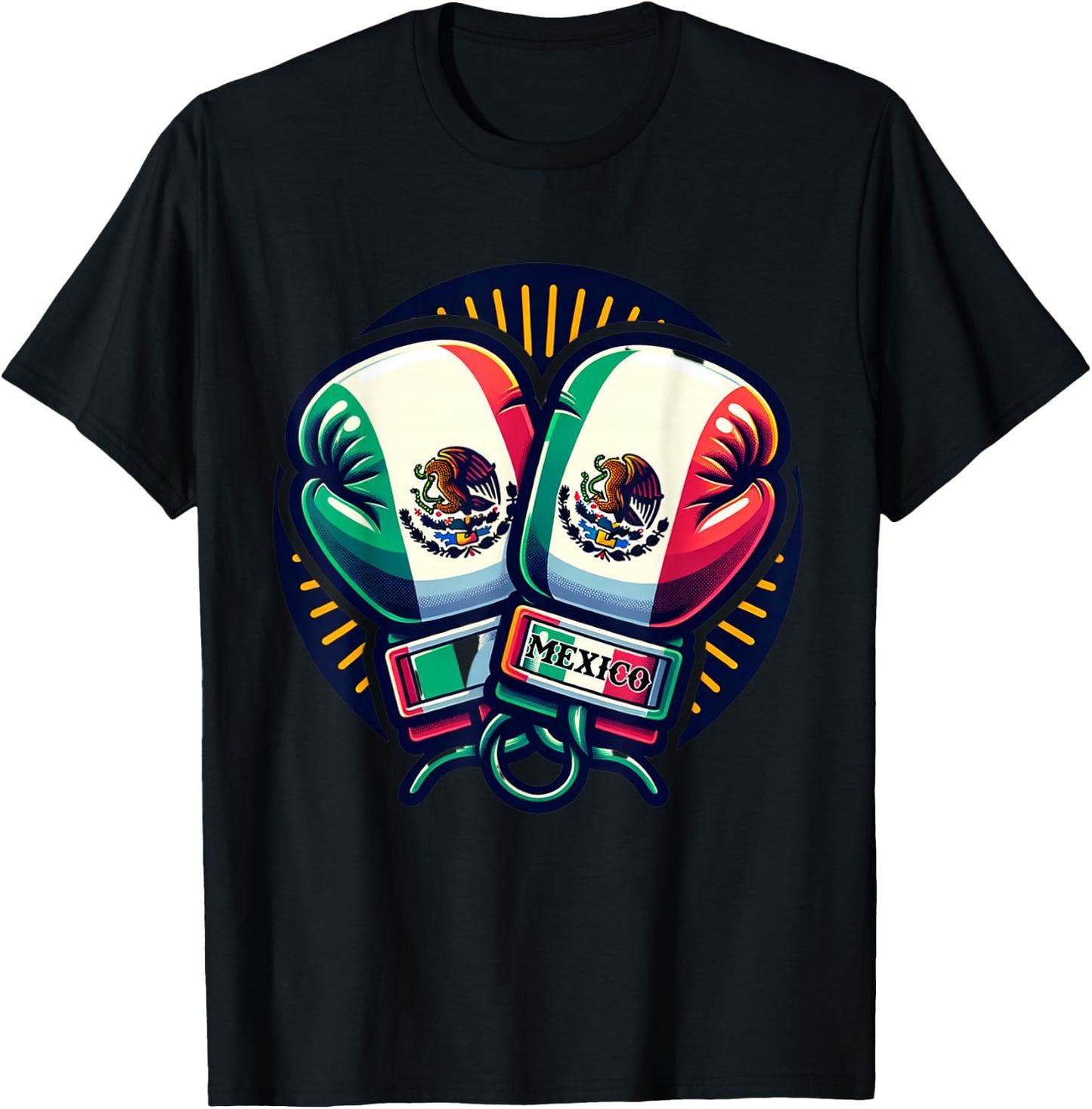 Boxing Gloves Mexico Boxing Vintage Mexican Flag T-Shirt - T-Shirt | Black