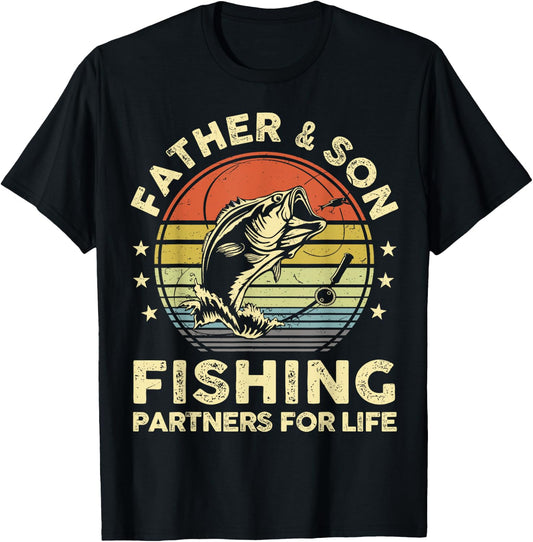 Fishing-Shirt Father Son Matching Bass Fish Funny Dad T-Shirt - T-Shirt | Black