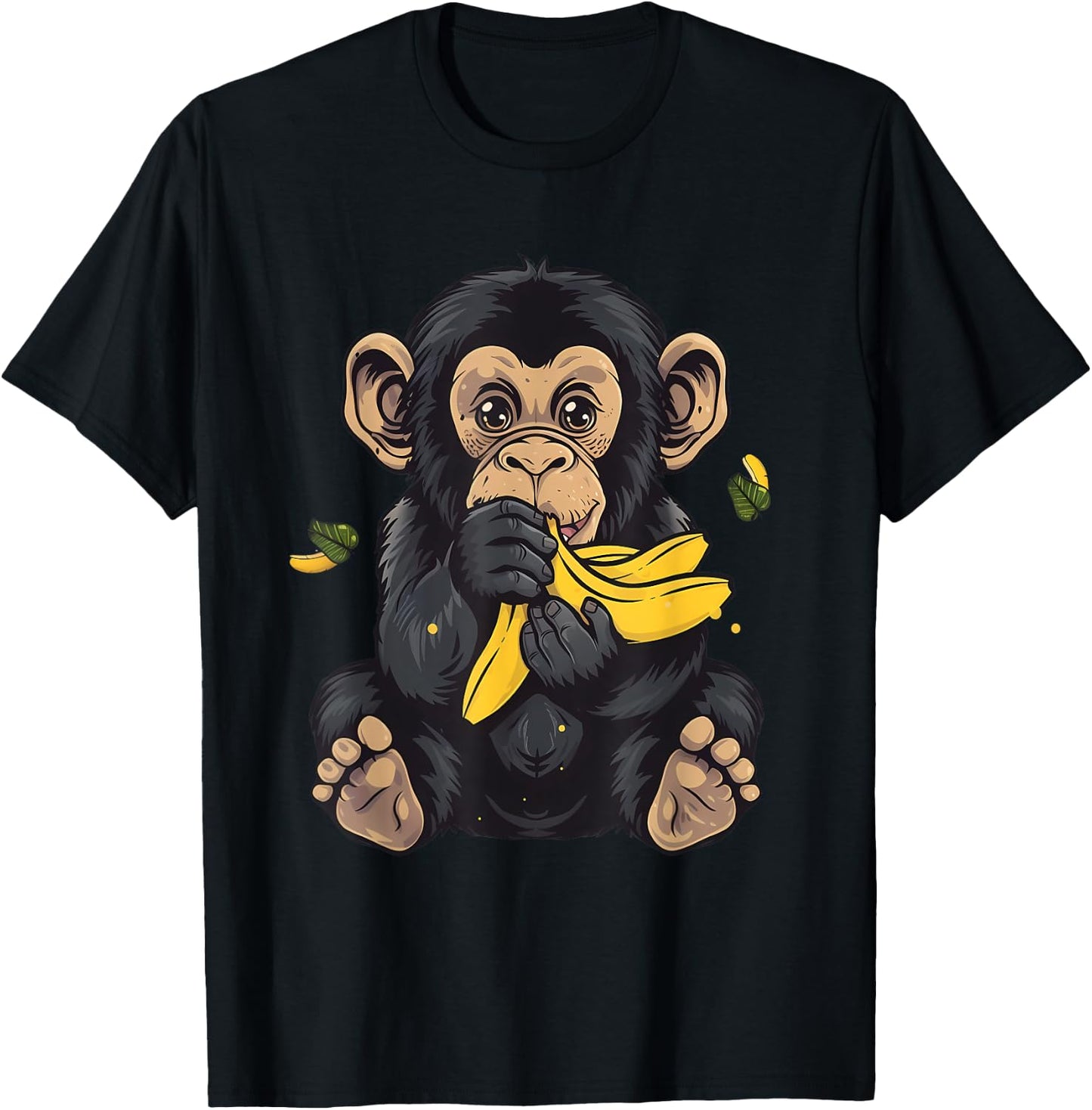 Banana Monkey Bananas Fruit Cute Monkey Wildlife Drawing T-Shirt - T-Shirt | Black