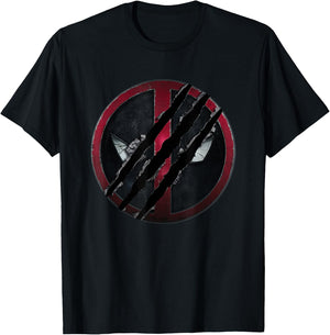 Marvel Deadpool & Wolverine Distressed Slashed Movie Logo T-Shirt - T-Shirt | Black