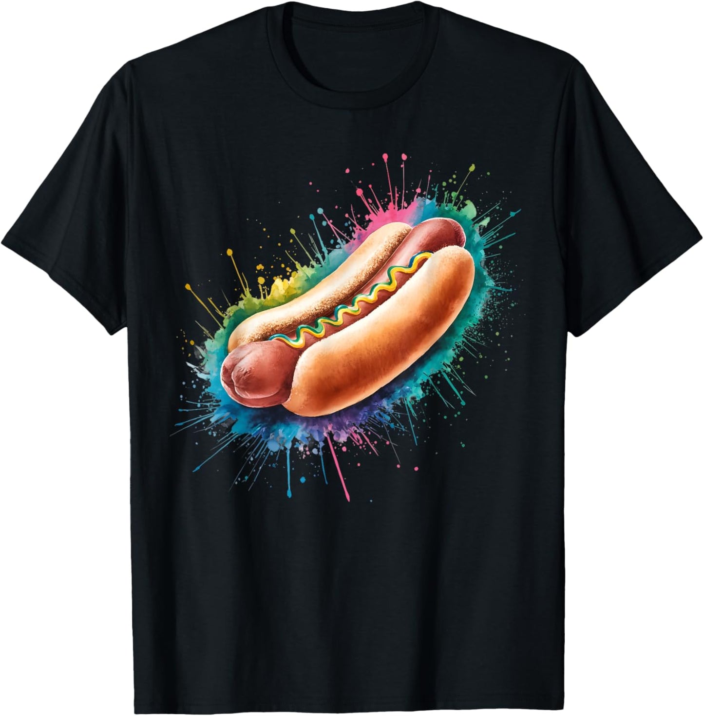 Hot Dog Men Woman Colorful Watercolor Hot Dog T-Shirt - T-Shirt | Black