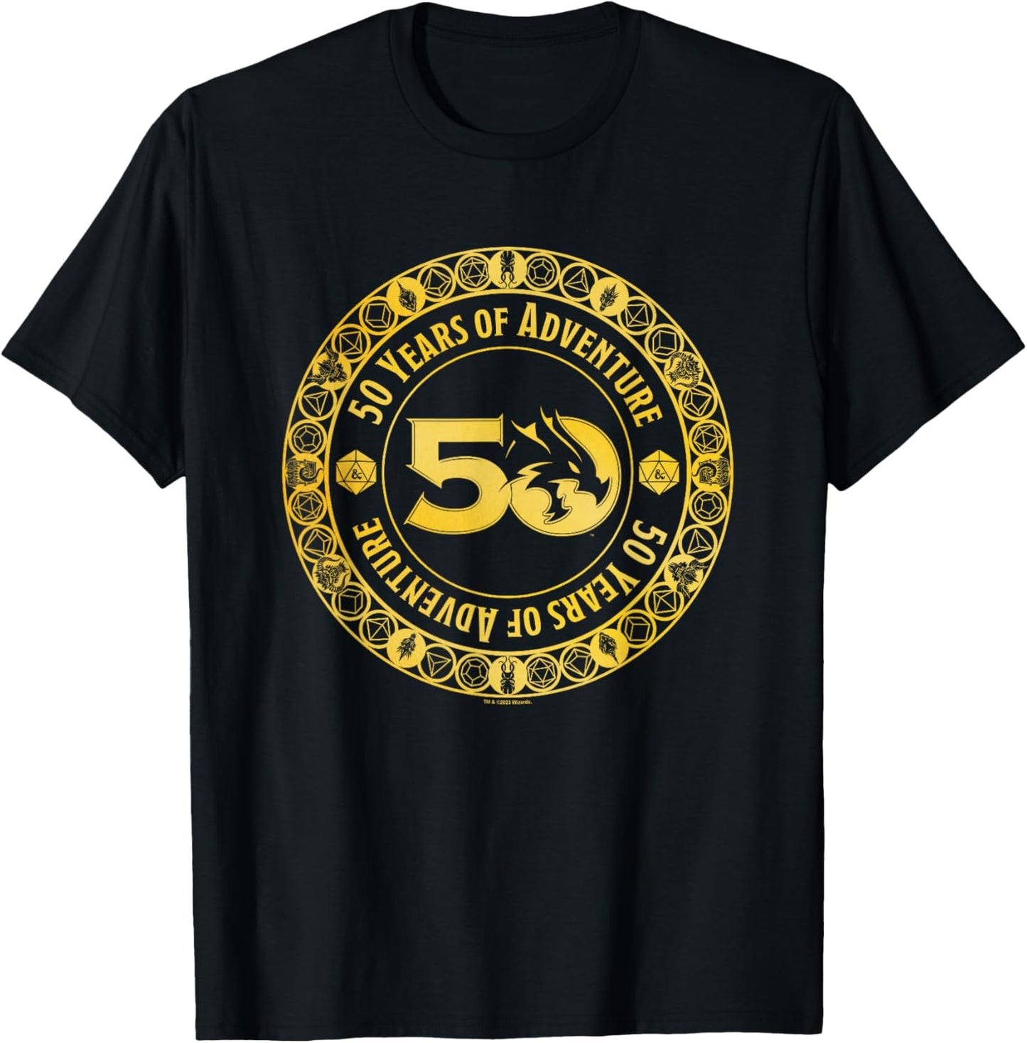 Dungeons & Dragons 50 Years Of Adventure Gold Badge T-Shirt - T-Shirt | Black