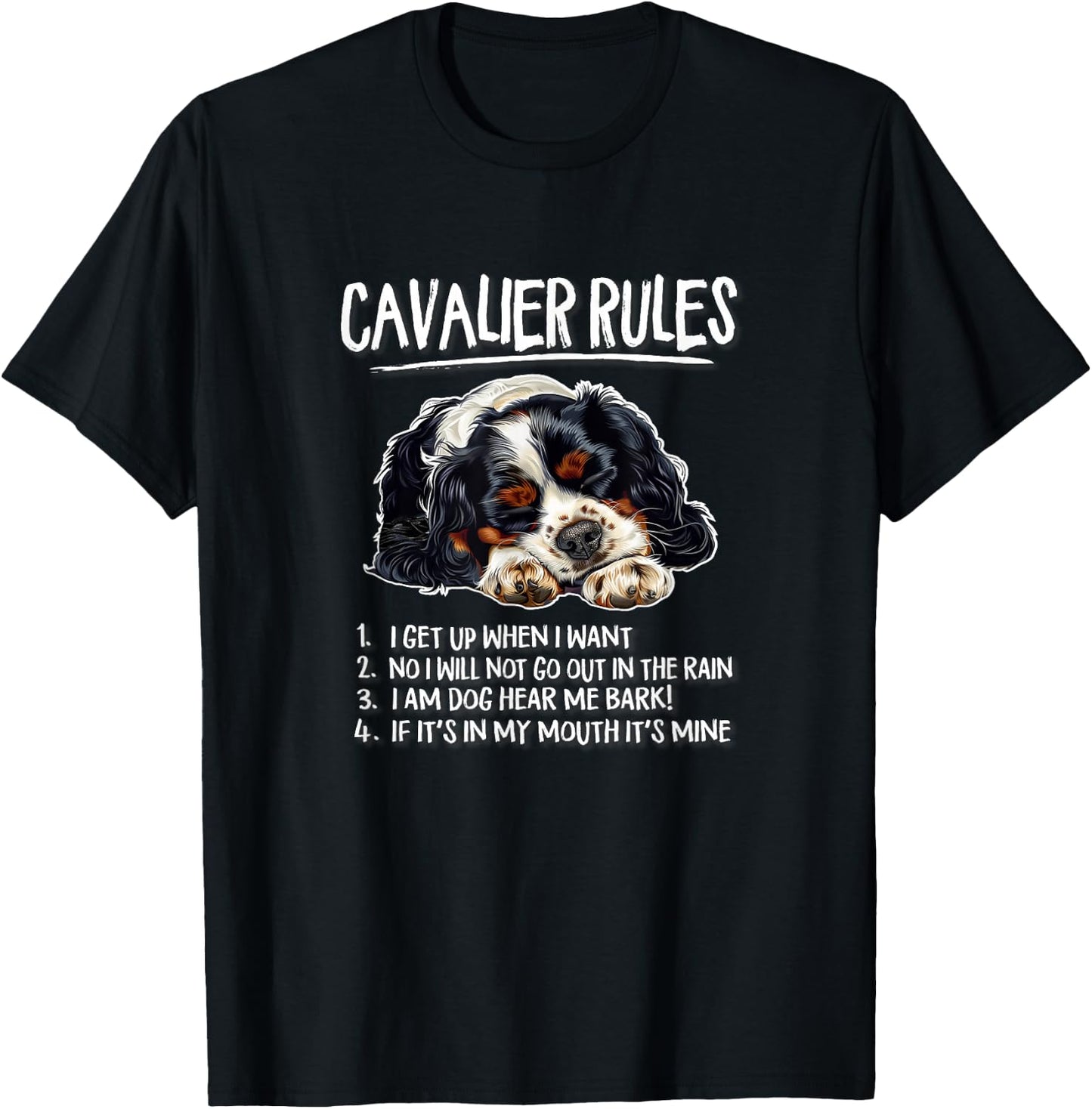 Nap Rules Tricolor Cavalier King Charles Spaniel Dog Lover T-Shirt - T-Shirt | Black