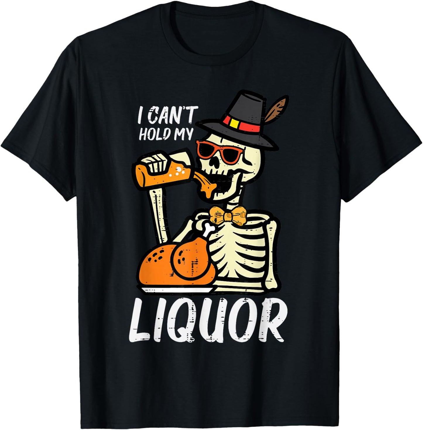 Thanksgiving Skeleton Cant Hold My Funny Dad Men Women T-Shirt - T-Shirt | Black